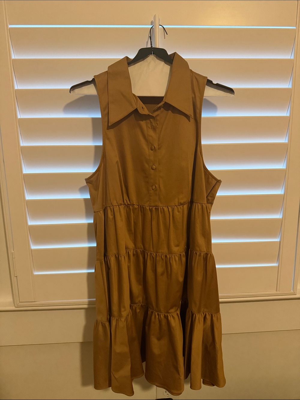 cinq a sept Tiered Sleeveless Collared Mini Dress in Tan